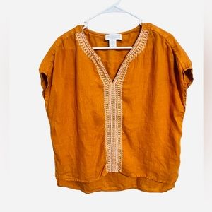 House of Harlow 1960 100% Linen Top / Large / Orange / Embroidered